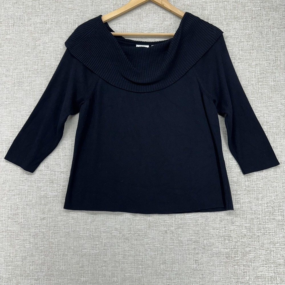 CC Hughes Sweater Womens Large Black Cowl Neck 3/4 Sleeve Stretch‎ Pullover